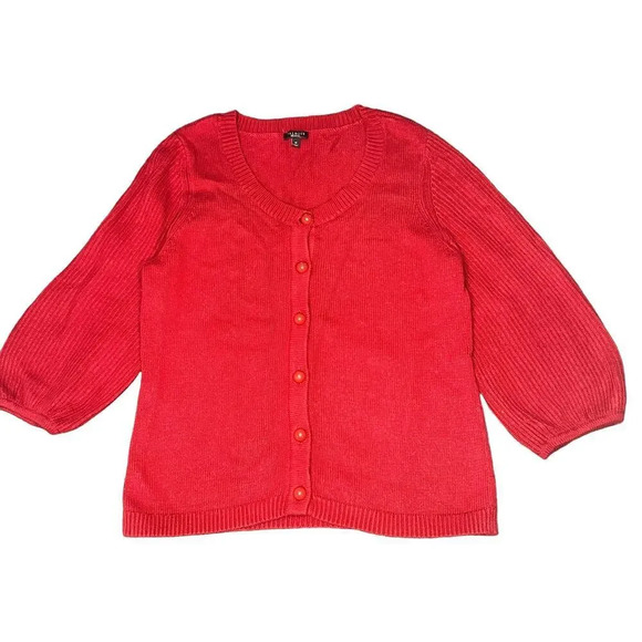Vintage Talbots Women's Medium Red‎ 3/4 Sleeve Button-Down Cardigan Sweater - Picture 1 of 4